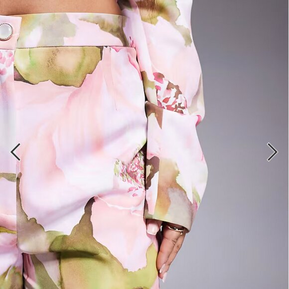 ASOS LUXE Womens Curve Tailored Suit Pants (18) & Jacket (14) Pink Floral Print - Picture 7 of 8